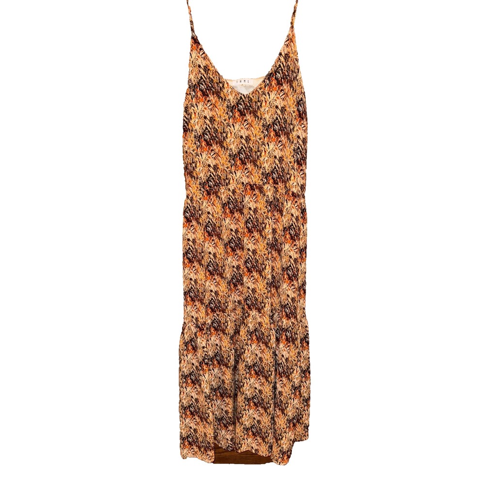 THML Yellow brown abstract Medium Midi Dress Boho adjustable spaghetti straps